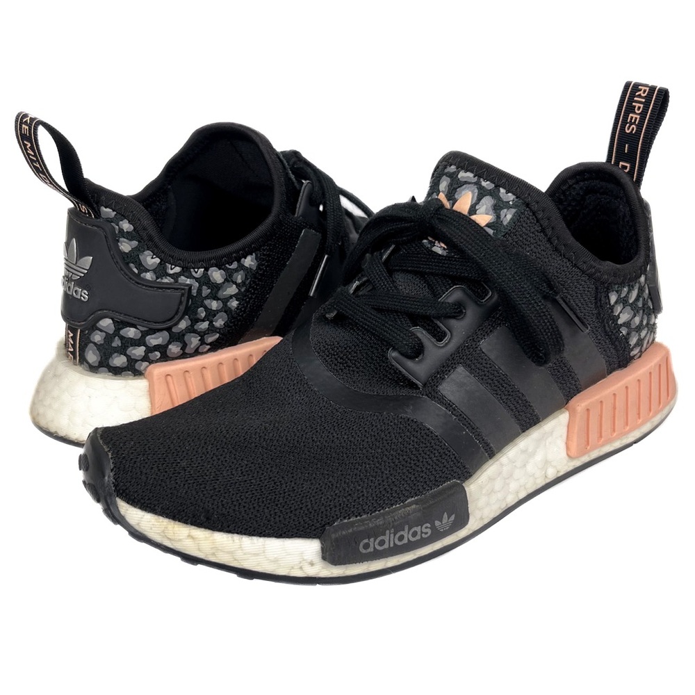 Adidas NMD R1 Womens Shoes Size 7.5 Black w/Peach Amimal Print Athletic Runners